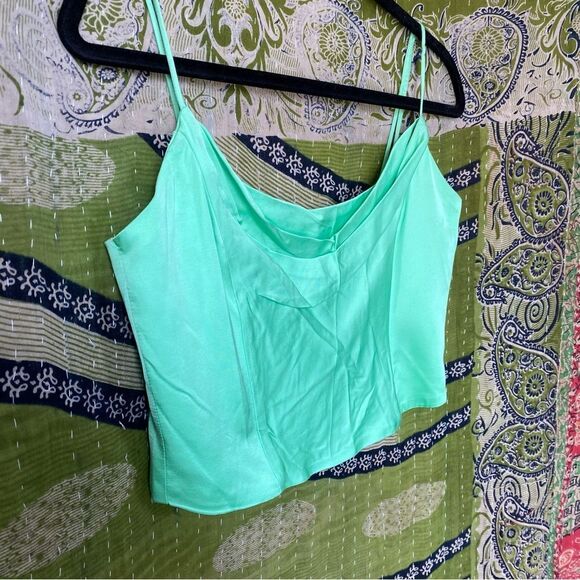 Zara Satin Effect Electric Green Corset Crop Top Size Medium - Picture 4 of 14